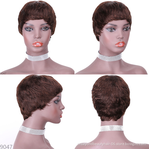Pixie Cut Human Hair Wigs For Black Women Short Human Hair Wig With Bangs Brown Cheap Human Hair Wigs